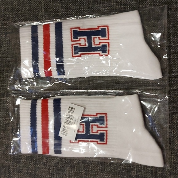 Initial H White Athletic Socks with Red and Blue Stripes - Picture 1 of 1